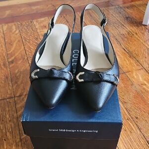 Cole Haan Womens Menlo Skimmer Slingback Flats Black Leather Quiet Luxury 6.5
